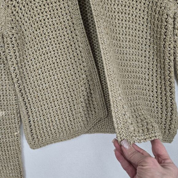 Massimo Dutti Cardigan Sweater XL Gold Metallic Open Knit Long Sleeve Old Money - Picture 5 of 16